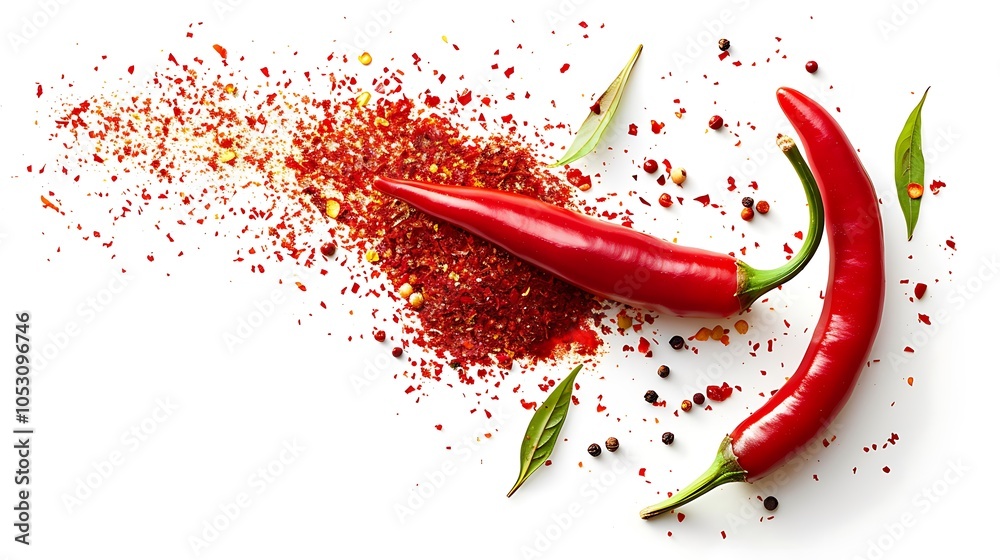 Chilli pepper and chili powder isolated on white background