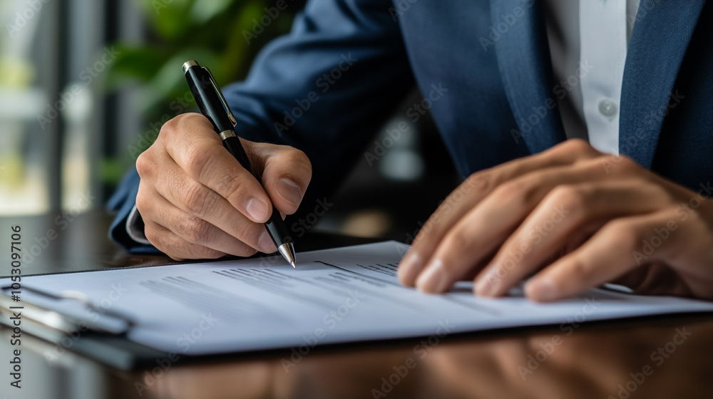 Professional Signing a Contract in a Corporate Office Professional Signing a Contract in a Corporate Office