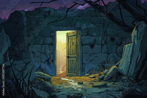 Mysterious Doorway in a Stone Wall