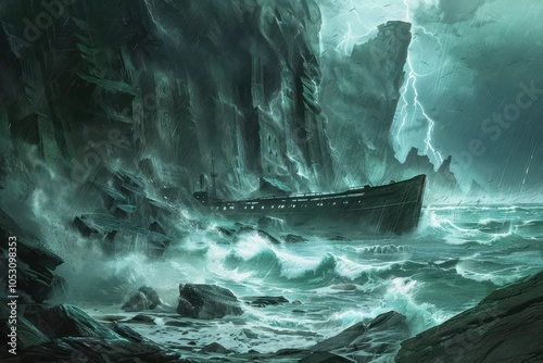 Shipwreck Under a Stormy Sky