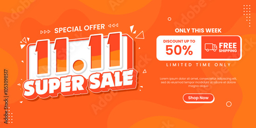 11 11 super sale promo banner with discount offer. 11 11 shopping festival super sale banner. Flash sale special offer banner for social media post or website banner. Flash sale campaign