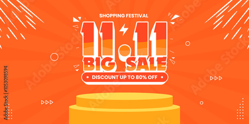 11 11 super sale promo banner with discount offer. 11 11 shopping festival super sale banner. Flash sale special offer banner for social media post or website banner. Flash sale campaign