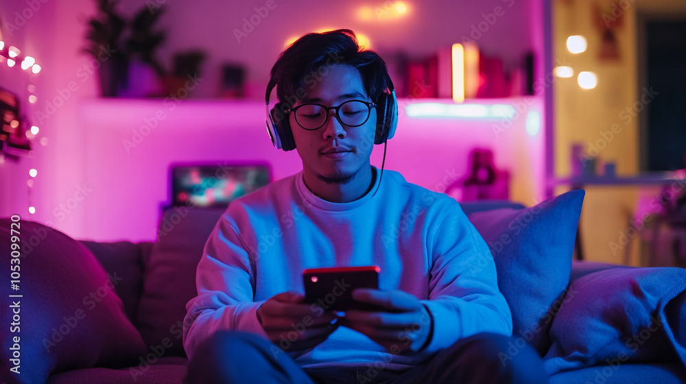 Obraz premium Immersive Gaming Setup with Vibrant Neon Lights