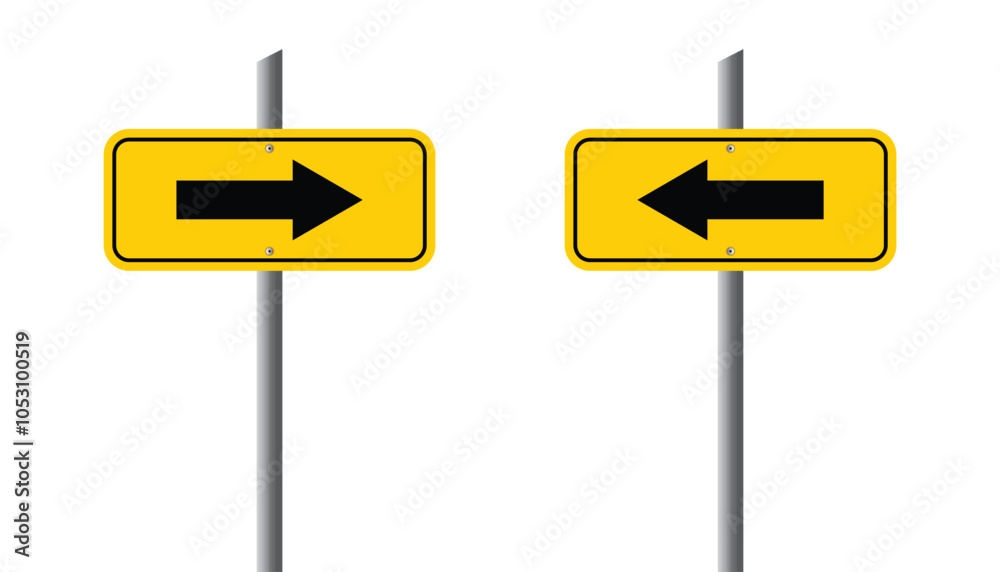 Set of yellow road signs. display board with arrow. left and right direction sign on the road. traffic sign. road symbol. vector illustration Set of yellow road signs. display board with arrow. left and right direction sign on the road. traffic sign. road symbol. vector illustration