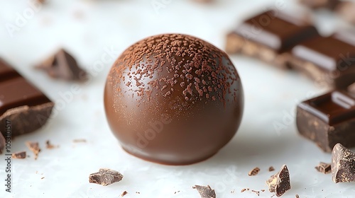 Chocolate Truffle with Cocoa Powder on White Background