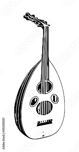 Musical instrument oud drawing. Authentic music.