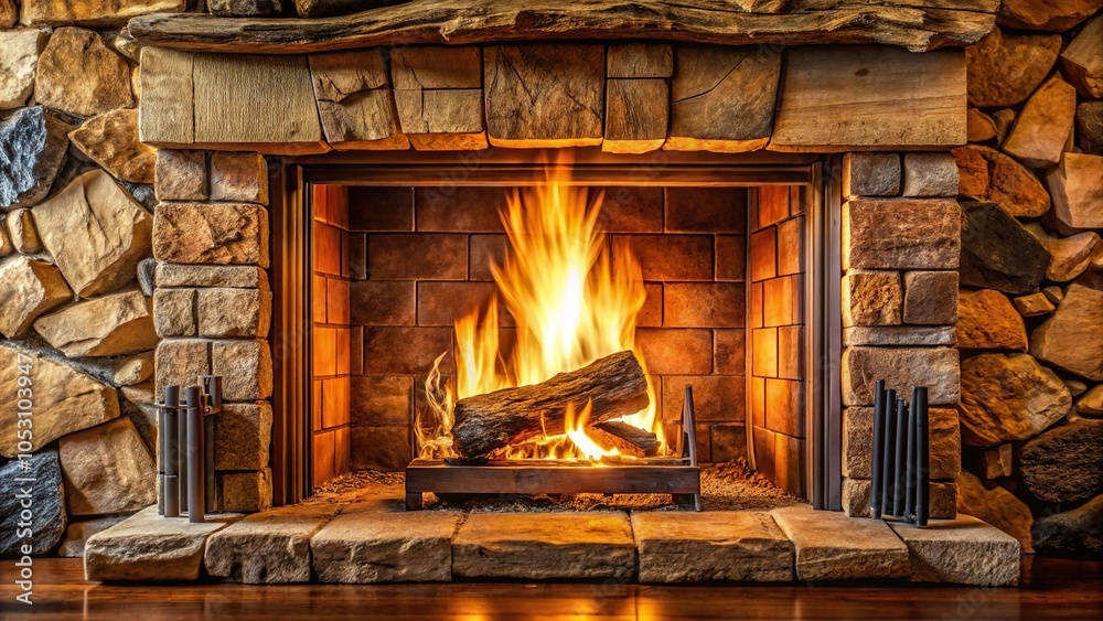 A crackling fire burning in a stone fireplace with a wooden mantle, fireplace, cozy, warm, interior design, wood A crackling fire burning in a stone fireplace with a wooden mantle, fireplace, cozy, warm, interior design, wood