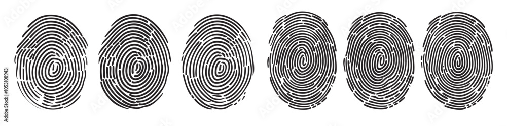 Fototapeta premium fingerprint sign on isolate background. A detailed black ink fingerprint on a clean white background. Fingerprint line texture, biometric, identity icon.