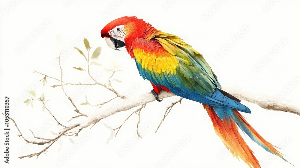 Obraz premium Colorful parrot on white branch