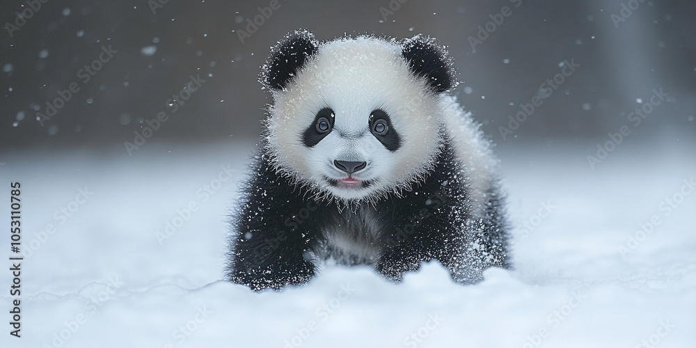 Panda in the snow. Panda in the snow.