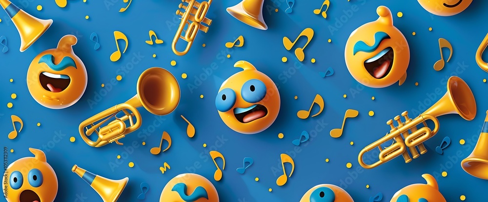 Naklejka premium emojis with bluebackground hornpipedancerface