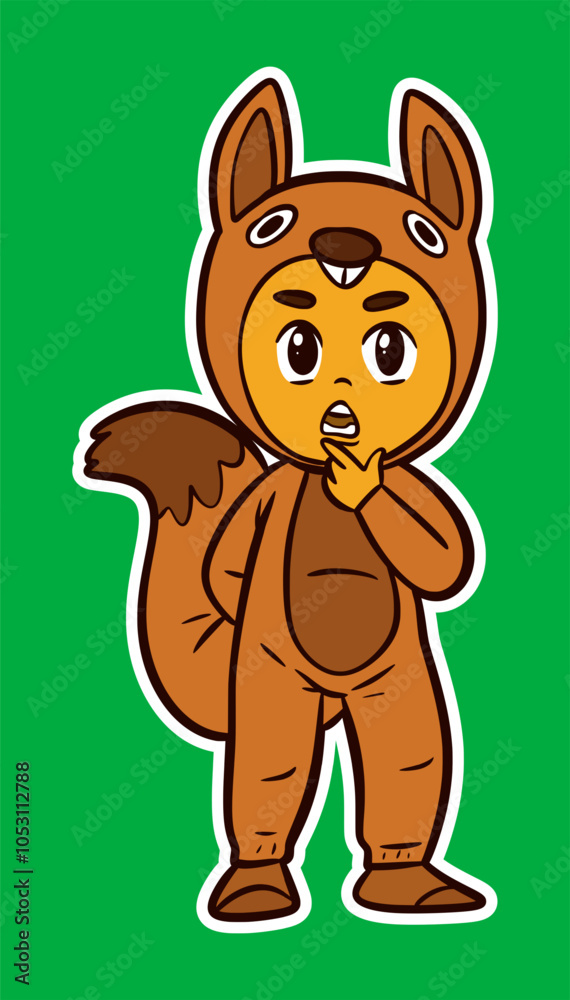 Obraz premium Kid Wearing Animal Costume Doodle Sticker Illustration