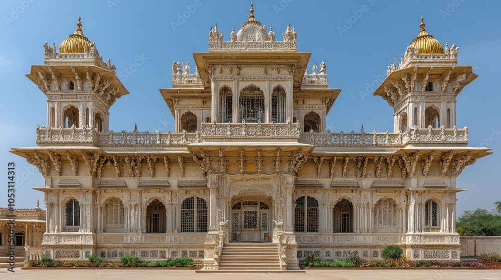 Obraz premium Ornate White Marble Building with Golden Domes and Intricate Details