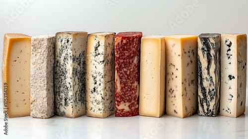 Variety of Cheese Blocks Displayed with Patterns photo