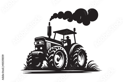 High-Quality Tractor  Silhouette Vector Illustration, Tractor  Silhouette