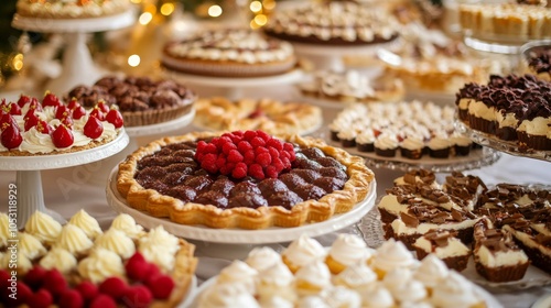 Festive Dessert Table with Holiday Pies and Cakes