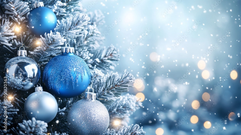 Festive Tree with Blue and Silver Ornaments Festive Tree with Blue and Silver Ornaments