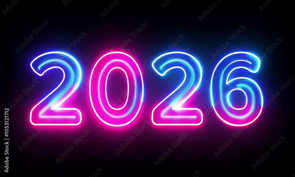 Number ' 2026' year , new year with two tone colorful neon color motion graphic on black background. Generative AI Number ' 2026' year , new year with two tone colorful neon color motion graphic on black background. Generative AI