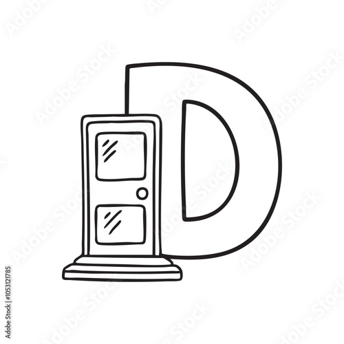 Illustration of a Door beside letter D 