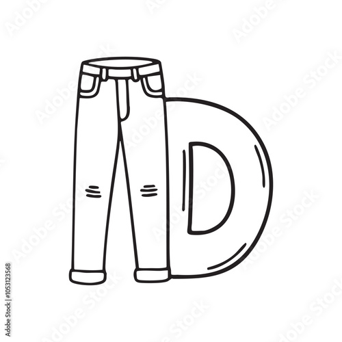 Illustration of a Denim pants beside letter D 