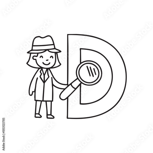 Illustration of a Detective beside letter D 