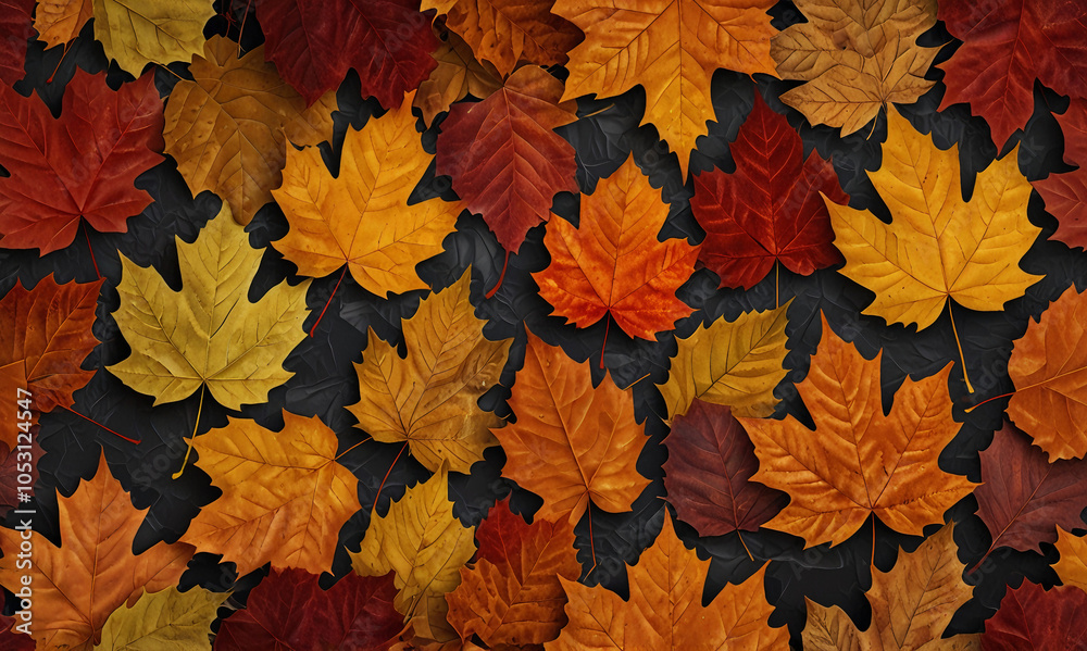 Vibrant Autumn Leaves in Rich Colors on Dark Background