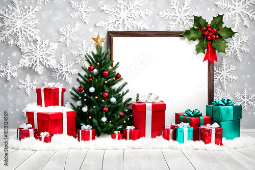 cute Christmas souvenir on a white background, christmas tree decoration, christmas tree with presents, christmas seamless pattern