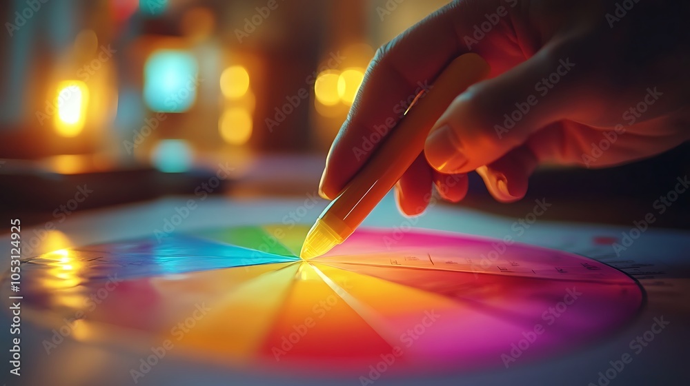 Close-up shot of a hand using a highlighter to emphasize data on a colorful pie chart, fine detail on chart and hand movement, ambient daylight creating subtle highlights, blurred office items. Close-up shot of a hand using a highlighter to emphasize data on a colorful pie chart, fine detail on chart and hand movement, ambient daylight creating subtle highlights, blurred office items.