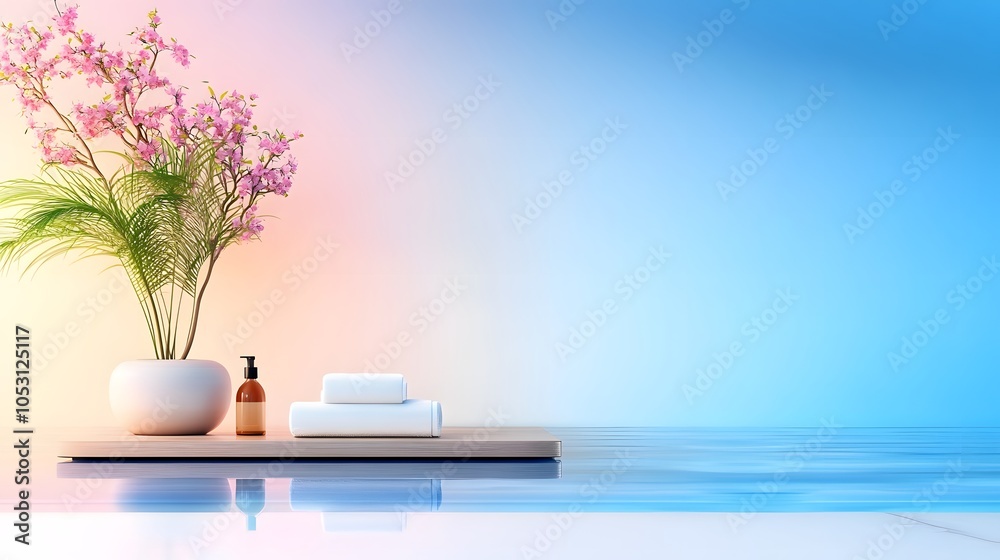 Relaxing spa setting with flowers and towels Relaxing spa setting with flowers and towels
