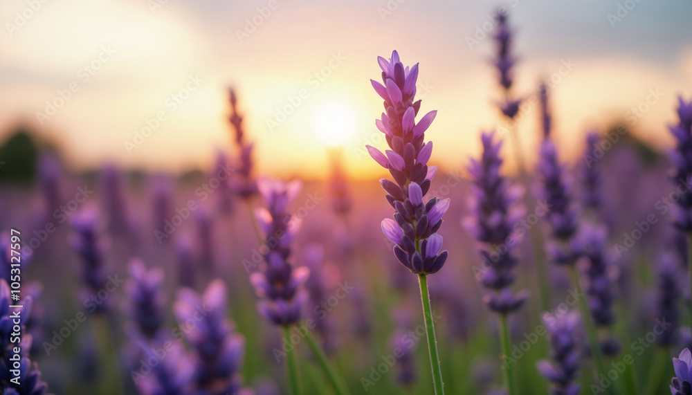 Fototapeta premium Beautiful Lavender Fields at Sunset