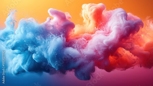 Abstract Swirling Clouds of Blue, Pink, and Orange Ink in Water photo