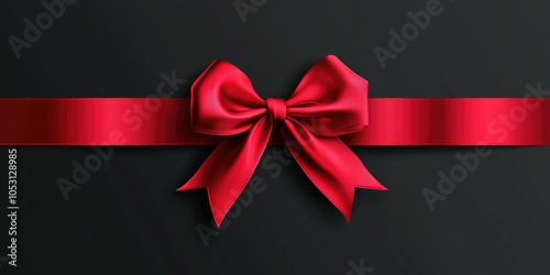 Red ribbon with bow on black background