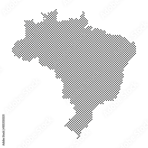 Halftone dotted Brazil map. Dot pattern texture. Black geographic map on white background. Territory scheme. Vector illustration.