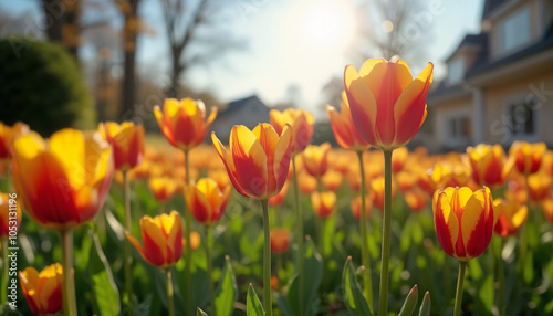 Vibrant Tulip Field in Spring Sunshine