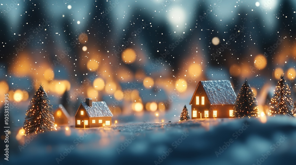 Snowy Village with Twinkling Holiday Lights