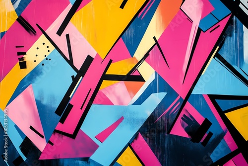Motif abstrait urbain avec formes angulaires colorées et style graffiti

