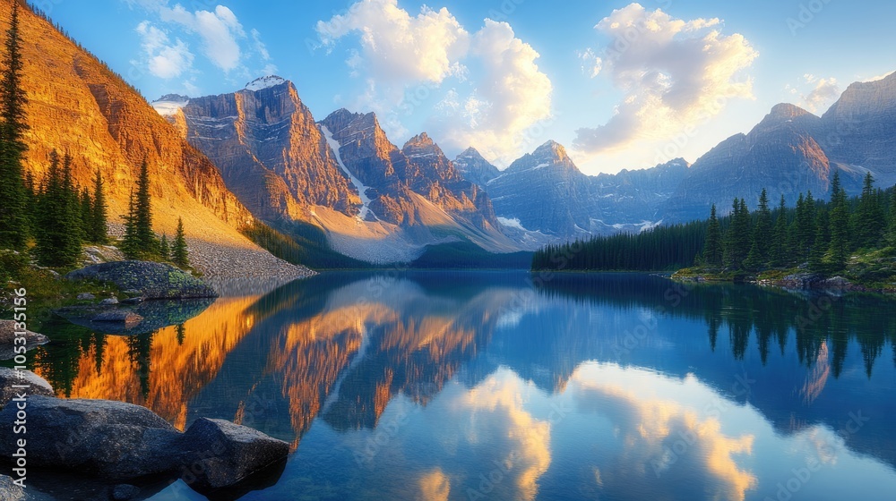 Obraz premium Stunning Sunrise over Mountain Lake