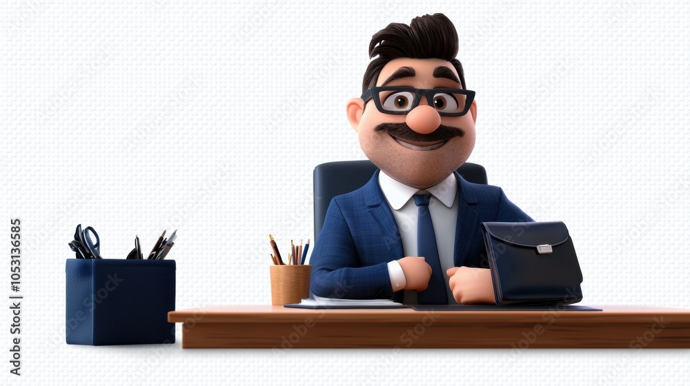 Animated Business Character at Desk in Office Setting Animated Business Character at Desk in Office Setting
