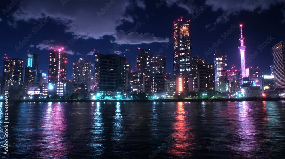 custom made wallpaper toronto digitalSerene Midnight Reflections of Urban Lights in a Tranquil Bay