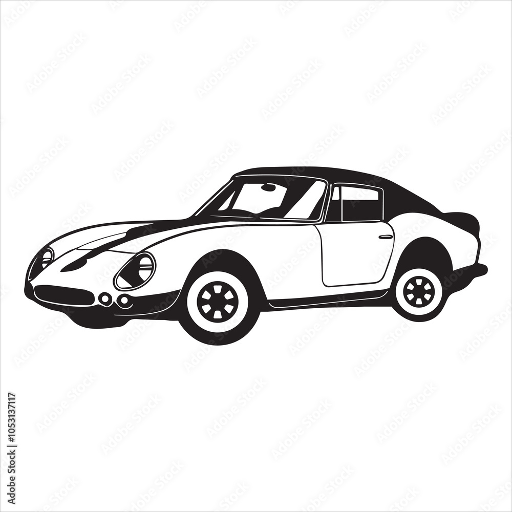 Obraz premium Classic Car Vector illustration in black and white - Luxury Car Clipart Design
