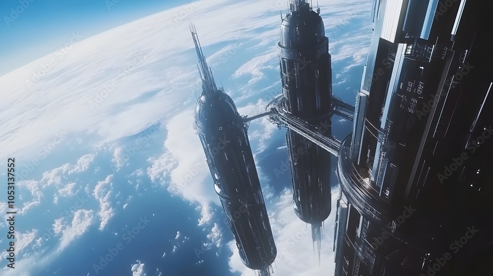 Majestic Space Elevator Connecting Earth to Orbital Station with ...