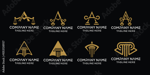 Collection of logos justice, scales, columns. Letter A Legal and lawyer design logo inspiration. 