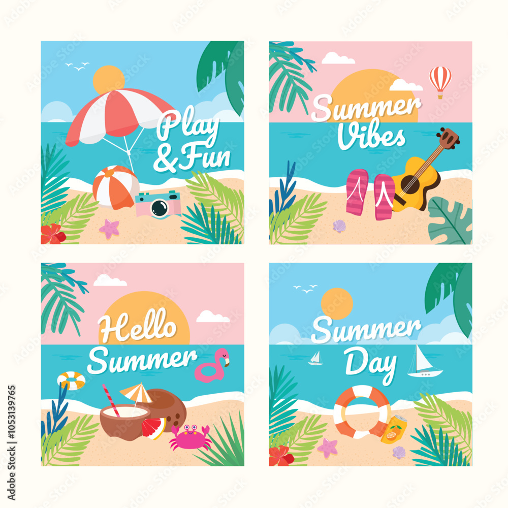 Naklejka premium summer social media post with beach vibe illustration