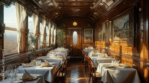 1940s railway dining car with elegant meal service and ambiance