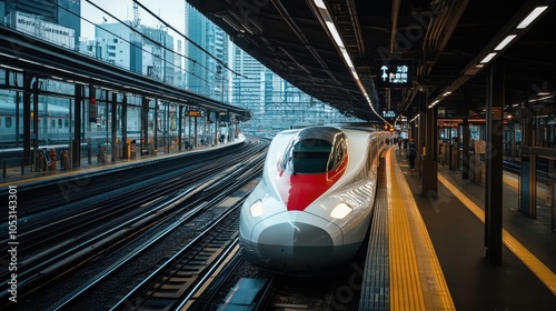 Shinkansen Train Arriving at a Tokyo Station