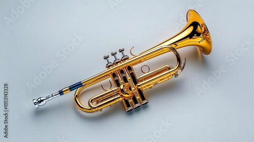 A photostock of a classic jazz trumpet isolated on a white background, capturing musical essence.