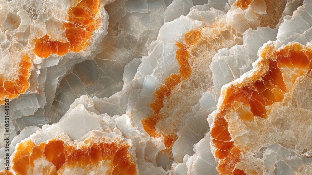 Close-up of Orange and Grey Onyx Stone with Veins and Fractures Close-up of Orange and Grey Onyx Stone with Veins and Fractures