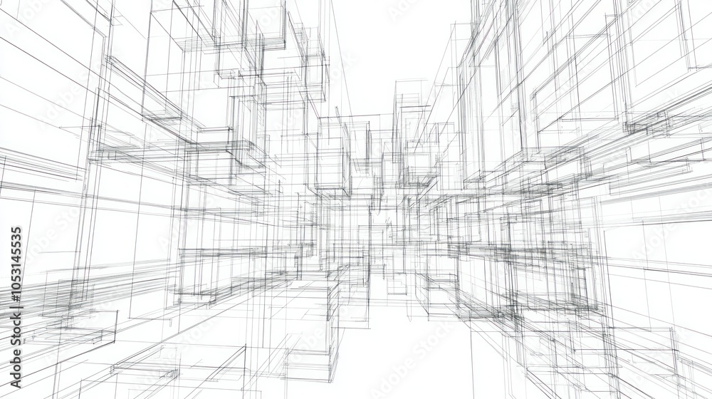 Architectural 3D blueprint, showing detailed wireframe structures Architectural 3D blueprint, showing detailed wireframe structures