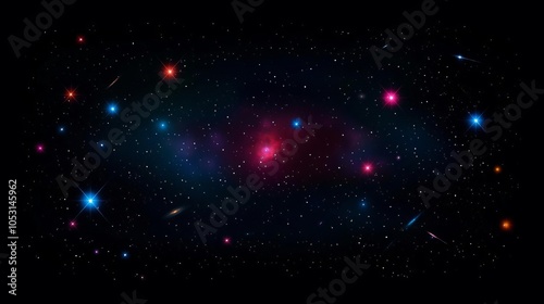 A vibrant cosmic scene filled with stars, galaxies, and colorful celestial elements against a dark backdrop, depicting the vastness of the universe. photo