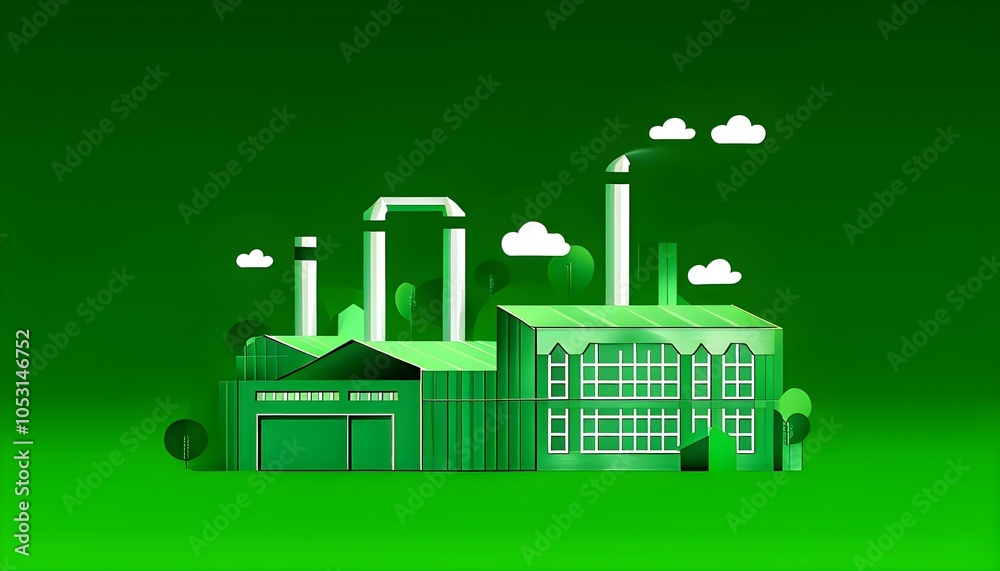 Fototapeta premium abstract illustration of crafted green cardboard factory embodying green washing